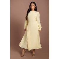 Coast Women's Petite Long Sleeve Pleated Crepe Midaxi Dress in Lemon | Size: 8