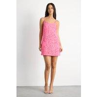 Warehouse Women's Beaded Embroidered Slip Mini Dress in Pink | Size: 14