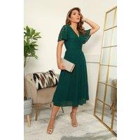 DOUBLE SECOND Women's Fixed Wrap Lace Pleated Dress in Green | Size: 14