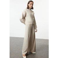 WOVCOR Women's Soft Textured Knit Sweater With Button Detailing in Stone | Size: Small