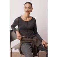 WOVCOR Women's Transparent Ribbed Crop Knit Blouse in Dark Grey | Size: Small