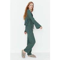 WOVCOR Women's 2-Piece Heart Print Viscose Woven Pajama Set with Tie Detail in Green | Size: 6