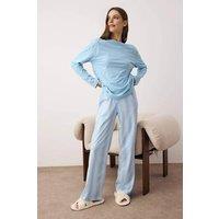 WOVCOR Women's 2-Piece Cotton Striped Knit Pajama Set in Blue | Size: Large