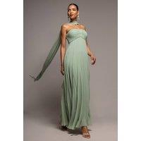 Goddiva Women's Sleeveless Pleated Chiffon Multiway Scarf Maxi Dress in Green | Size: 14