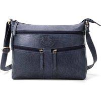 Woodland Leathers Women's Genuine Leather Multi Pocket Crossbody Soulder Bag in Navy