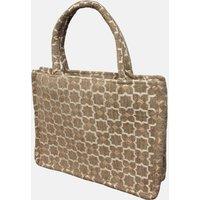Berber Leather Women's Moroccan Geometric Print Fabric Tote Bag in Light Grey