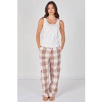 ELAINA FASHION Women's Check Pyjama Set - Soft, Breathable & Comfortable Sleepwear in Light Brown | Size: 18