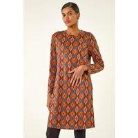 Roman Women's Geo Print Stretch Swing Dress in Orange | Size: 10