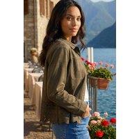 Roman Women's Faux Suede Cut Out Shacket in Khaki | Size: 12