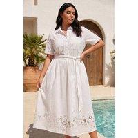 Roman Women's Curve Poplin Floral Shirt Dress in Ivory | Size: 18