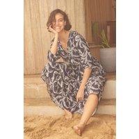 Weird Fish Women's Himanshee Printed Viscose Maxi Dress in Dark Blue | Size: 18