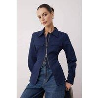 WOVCOR Women's Zipper Detailed Shirt in Navy | Size: 12