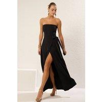 WOVCOR Women's Strapless Tie Back Split Maxi Evening Dress in Black | Size: 8