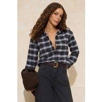 WOVCOR Women's Oversized Check Flannel Shirt with Ribbed Collar Detail | Size: 8