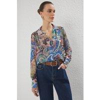 WOVCOR Women's Oversized Patterned Lightweight Chiffon Shirt | Size: 10