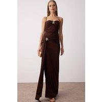 WOVCOR Women's Embellished Detail Knitted Maxi Evening Dress in Brown | Size: 14