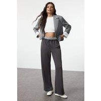 WOVCOR Women's Drawstring Wide Leg Relaxed Knit Joggers in Dark Grey | Size: Large