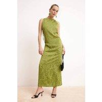 WOVCOR Women's Draped High Neck Midi Dress with Textured Floral Finish in Light Green | Size: 8