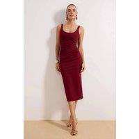 WOVCOR Women's Scoop Neck Sleeveless Bodycon Midi Dress in Burgundy | Size: 6