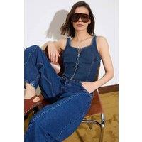 WOVCOR Women's Limited Edition Strappy Crop 100% Cotton Denim Blouse in Blue | Size: Small