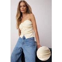 WOVCOR Women's Pearl Embellished Strapless Fitted Knit Blouse in Ecru | Size: Large