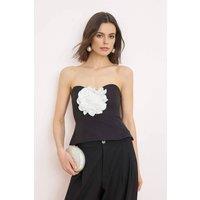 WOVCOR Women's Sweetheart Neckline 3D Floral Applique Bustier Top in Black | Size: 6