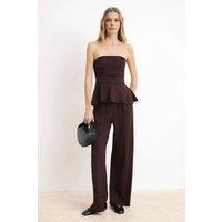 WOVCOR Women's Peplum Sleeveless Wide Leg Soft Touch Co-ord in Brown | Size: XS