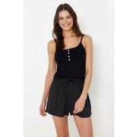 WOVCOR Women's Polka Dot Button Detail Cami Strap Short Pyjama in Black | Size: Large