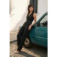 WOVCOR Women's Sleeveless V-Neck Belted Wide Leg Jumpsuit in Navy | Size: 14