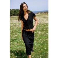 WOVCOR Women's Slim Fit Shirt Midi Skirt Co-ord in Black | Size: 8