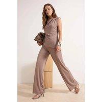 WOVCOR Women's Premium Lyocell Wide Leg Co-ord in Taupe | Size: XS
