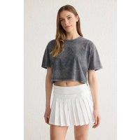 WOVCOR Women's Relaxed Fit Crew Neck Crop T-Shirt in Dark Grey | Size: XS