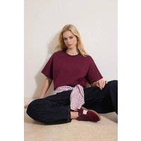 WOVCOR Women's Relaxed Fit Crew Neck Crop T-Shirt in Plum | Size: Large