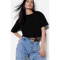 WOVCOR Women's Relaxed Fit Crew Neck Crop T-Shirt in Black | Size: Medium
