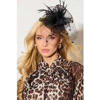 CY Women's Mesh Flower Fascinator with Birdcage Veil in Black
