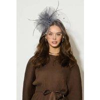 CY Women's Mesh Flower Fascinator with Birdcage Veil in Grey