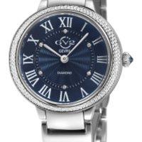 GV2 Women's Rome Brillante Swiss Quartz Diamond Blue Dial Watch in Silver