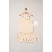 Miss Girl's Striped Bubble Hem Dress with Frill & 2-Pack Hairclips in Light Beige | Size: 5 Years