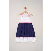 Miss Girl's Scalloped Trim Summer Dress in Navy | Size: 4 Years