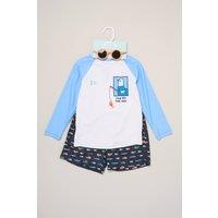 Little Gent Boy's Seagull Long Sleeve Swim Top, Shorts & Sunglasses Swimwear Set in Blue | Size: 3 Years