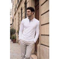 MODISHION Men's Cotton Henley Long Sleeve T-Shirt in White | Size: XL