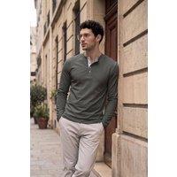 MODISHION Men's Cotton Henley Long Sleeve T-Shirt in Dark Grey | Size: 2XL