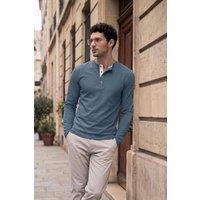 MODISHION Men's Cotton Henley Long Sleeve T-Shirt in Blue | Size: XL