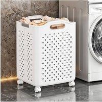 Living and Home Foldable Laundry Basket with Wheels in White