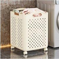 Living and Home Foldable Laundry Basket Rolling Laundry Hamper with Wheels in Cream