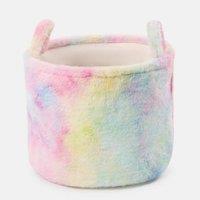 OHS 1 x Storage Basket Faux Fur Tie Dye Laundry Clothes Shoe Organiser in Pink