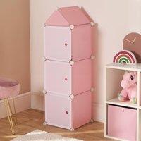 OHS 3 Cube Storage Castle Tower Organiser Space Saving Toy Shoe Unit Boxes in Pink | Size: Small