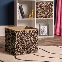 OHS 2 x Leopard Cube Storage Boxes Folding Shoe Organiser in Brown