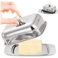 BARGAINS-GALORE Stainless Steel Butter Dish Tray Holder With Retro Lid Pan Storage Pot in Metallic Silver
