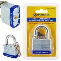 BARGAINS-GALORE 50mm Laminated Weatherproof Padlock Security Pad Lock With 2 Keys Diy in Metallic Silver